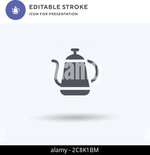 Kettle icon vector, filled flat sign, solid pictogram isolated on white, logo illustration. Kettle icon for presentation. Stock Vector