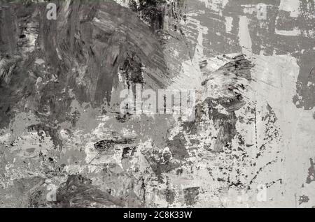 Background of wall is painted with white and gray paints, chaotic painting with facade paints, trash background. Stock Photo