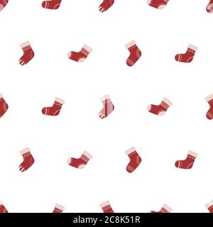 Seamless pattern with christmas sock. Cute celebration decoration card. Simple vector illustration. White background, isolated. Xmas and new year backdrop. Stock Vector