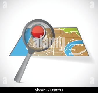 Map and magnify glass illustration design over a white background Stock Vector