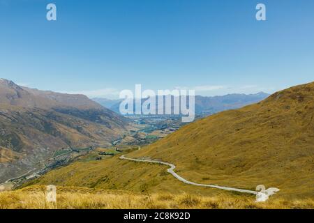 The view of Queenstown from the Pisa Conservation Area track Stock Photo