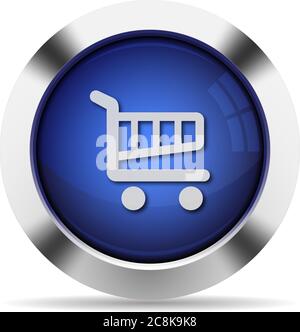 Blue glossy steel cart button Stock Vector