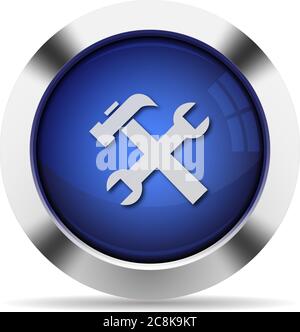 Blue glossy steel tools button Stock Vector