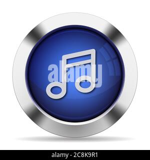 Blue glossy steel music button Stock Vector
