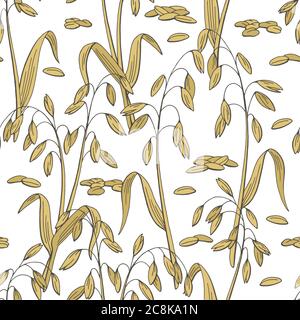 Oat plant graphic color seamless pattern background sketch illustration vector Stock Vector