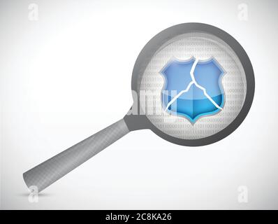 Magnify over a broken shield illustration design over a white background Stock Vector