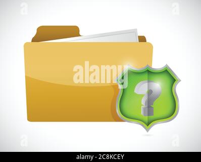 Folder and question mark shield illustration design over white Stock Vector