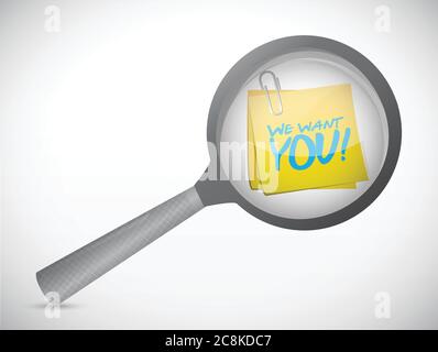 We want you post under a magnify glass. illustration design over a white background Stock Vector
