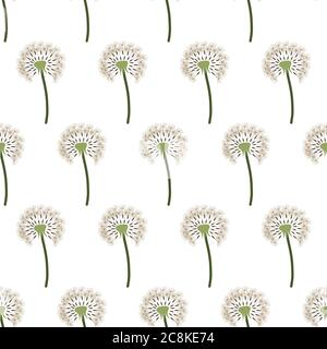Dandelion seed seamless pattern, great design for fabric, wallpaper, background. Vector repeated backdrop. Stock Vector