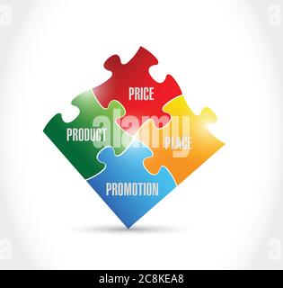 Marketing puzzle pieces illustration design over a white background Stock Vector