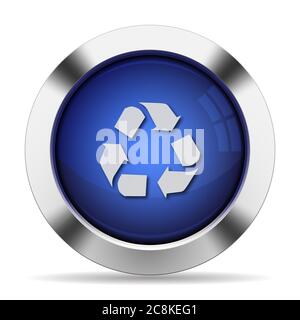 Blue glossy steel recycle button Stock Vector