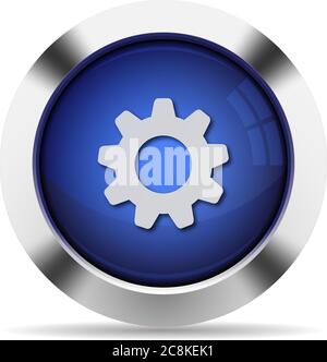 Blue glossy steel cogwheel button Stock Vector