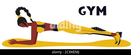 Athletic Female Character Exercising Fitness. Sport Healthy Lifestyle Wellness Concept with Fit Woman Doing Pilates, Training. Vector Flat Illustratio Stock Vector