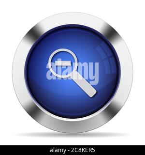 Blue glossy steel zoom out button.Arranged layer structure. Stock Vector