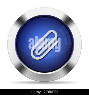 Blue glossy steel attachment button.Arranged layer structure. Stock Vector