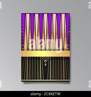 Abstract golden,black, purple and pink elegant page template. Royal geometric Art Deco pattern, metallic  ornate, luxury background with 3d effect, fl Stock Photo