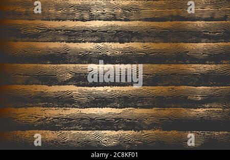 Luxury golden gradient background with distressed wooden planks, bark texture. Stock Vector