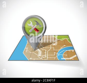 Tools and map illustration design over a white background Stock Vector
