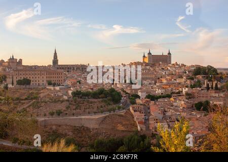 Sunset over old town Toledo skyline. Spain Stock Photo