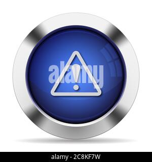 Blue glossy steel warning button Stock Vector