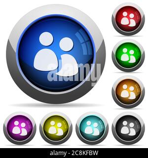 Set of round glossy user group buttons. Arranged layer structure. Stock Vector