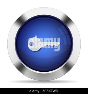 Blue glossy steel key button.Arranged layer structure. Stock Vector