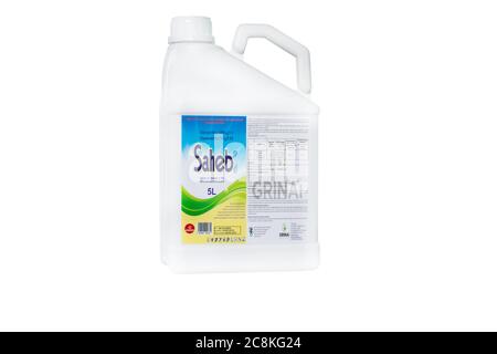 Moldova, Tiraspol - May 14, 2019: Plant protection products, Insecticides - Saheb. Isolate on a white background.