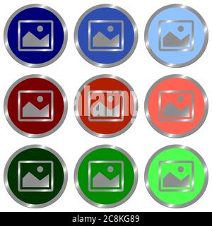 Set of glossy round flat image icon in 9 colors.Well organized layer structure and color swatches. Stock Vector