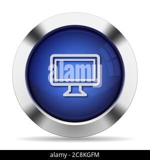 Blue glossy steel monitor button Stock Vector