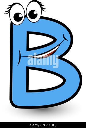 Funny hand drawn cartoon styled font colorful letter B with smiling face vector alphabet illustration. Good for kids learning activity Stock Vector