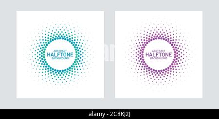 Vibrant colored halftone backgrounds. Round gradient textures on white backgrounds. Stock Vector
