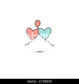 Simple flat style icon of beautiful three balloons in the form of hearts for the feast of love on Valentine's Day or March 8th. illustration. Stock Vector