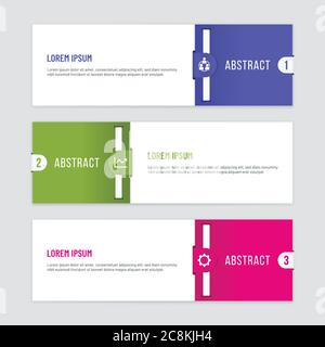 Infographic template with two parts and three steps. Colorful horizontal banners with clip shapes. Stock Vector