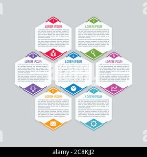 Infographic vector template with honeycomb shapes. Colorful hexagonal banner design. Stock Vector