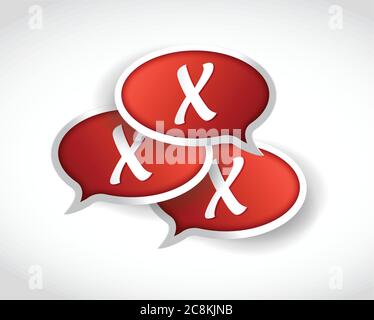 X mark message bubbles illustration design over a white background Stock Vector