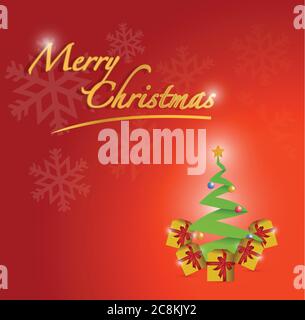 Merry christmas tree card illustration design over a red background Stock Vector