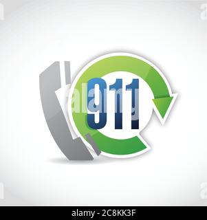 911 phone cycle illustration design over a white background Stock Vector