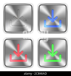 Color download icons engraved in glossy steel push buttons. Well organized layer structure, color swatches and graphic styles. Stock Vector