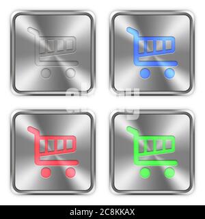 Color cart icons engraved in glossy steel push buttons. Well organized layer structure, color swatches and graphic styles. Stock Vector