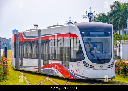 Guangzhou,China. 7/25/2020 The new tram system in Huangpu District. Guangzhou Economic and Technological Development Zone,This is a new traffic system Stock Photo