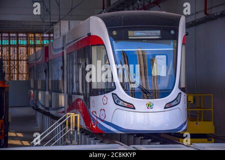 Guangzhou,China. 7/25/2020 The new tram system in Huangpu District. Guangzhou Economic and Technological Development Zone,This is a new traffic system Stock Photo