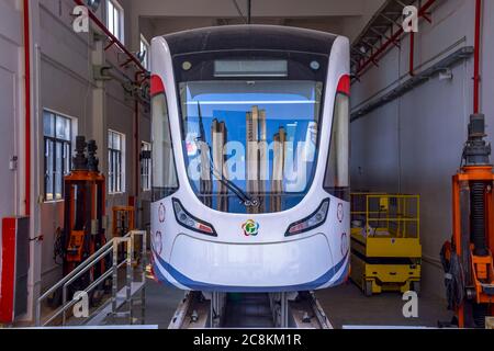 Guangzhou,China. 7/25/2020 The new tram system in Huangpu District. Guangzhou Economic and Technological Development Zone,This is a new traffic system Stock Photo