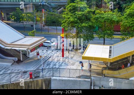 Guangzhou,China. 7/25/2020 The new tram system in Huangpu District. Guangzhou Economic and Technological Development Zone,This is a new traffic system Stock Photo