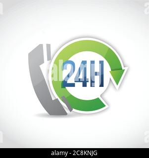24 hour phone customer support illustration design over a white background Stock Vector