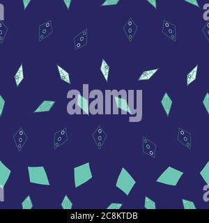 staggerd teal kites shapes scattered in rows on blue background Seamless pattern Vector hand drawn doodle style illustration surface design Stock Vector