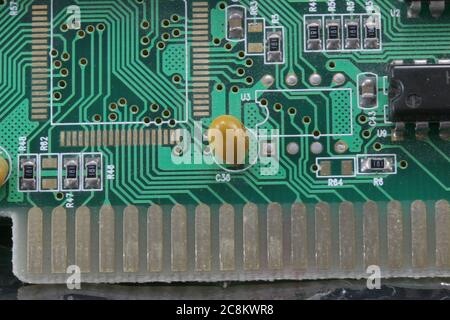 Electronic circuit board with close up macro. Stock Photo