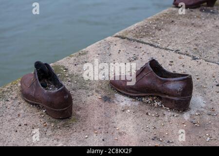 Shoes on Danube Bank in Budapest, Hungary Stock Photo