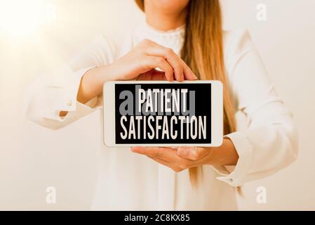 Text sign showing Patient Satisfaction. Business photo showcasing the extent to which a patient is happy with their healthcare Model displaying black Stock Photo