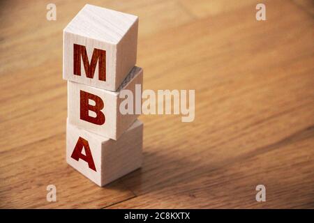 MBA letters on Wooden cubes Master of Business Administration. Education concept Stock Photo