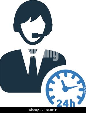24 hours customer support icon. Use for commercial, print media, web or any type of design projects. Stock Vector